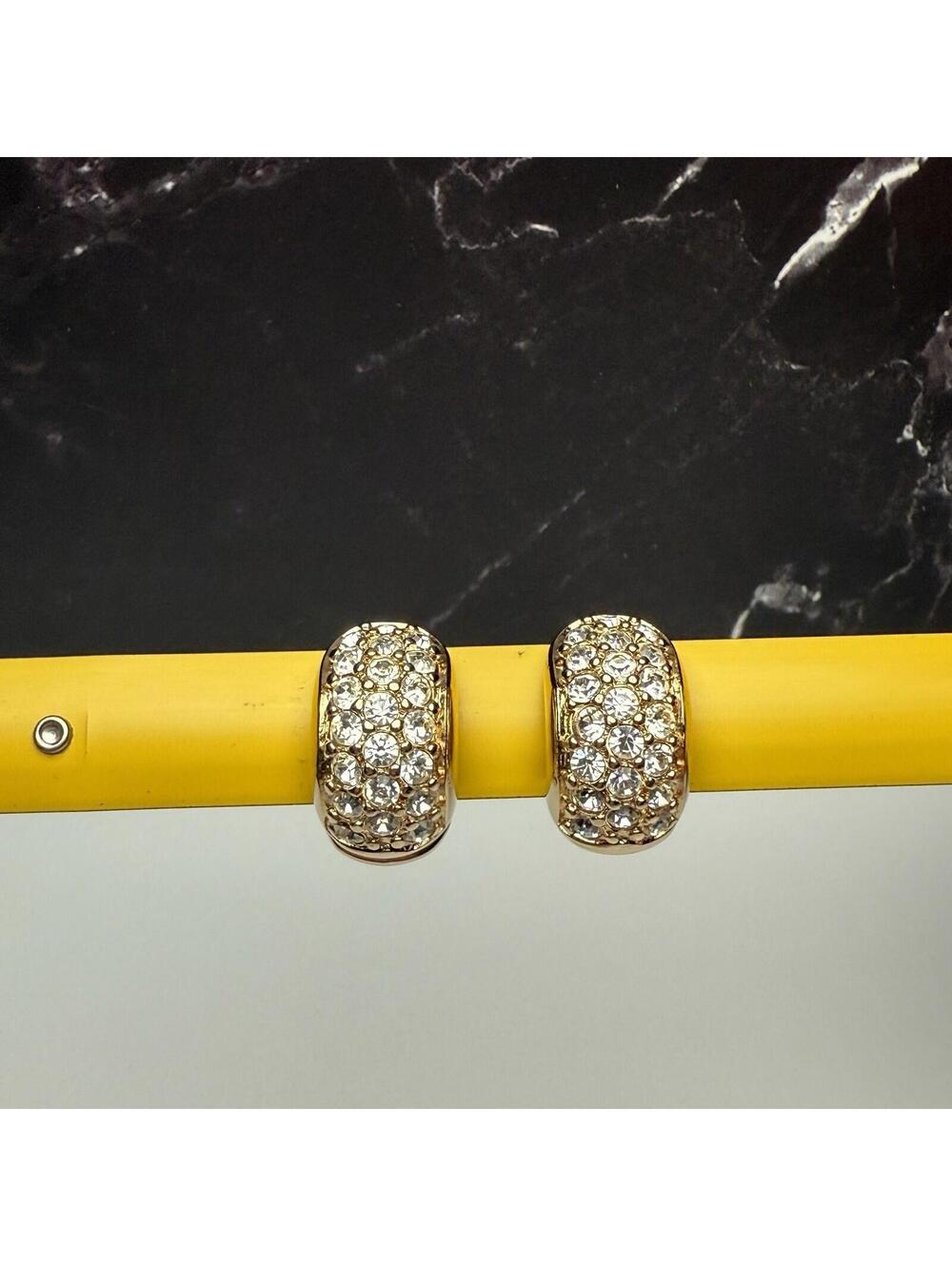 Erwin Pearl Rhinestone Magnetic Clip-on Hoop Non Pierced Gold Tone Signed EPearl